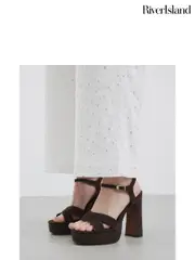 River Island Brown Cross Strap Platform Sandals (W32389) | $111