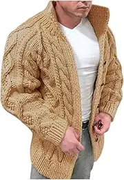 [Generic] Men's Chunky Knitted Cardigan Sweaters Long Sleeve Stand Collar Twist Patterned Sweater Fall Winter Warm Cardigans
