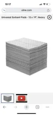 Uline Universal Sorbent Pads Heavy Duty 15" x 19" 26 Gal Absorption 100 Pack