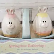 Russ Easter Egg Bunny Rabbit Mini Salt Pepper Shakers In Basket Ceramic
