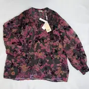 Elie Tahari Woman 1X Velvet Burnout Tunic Peasant Fairygrunge Dark Romantic