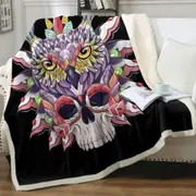 Colorful Owl and Skull Throw Blanket