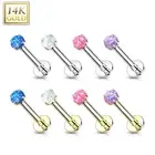 14K Gold Threadless Push-in Labret 18 GAUGE, Flat Back Studs With Opal Top