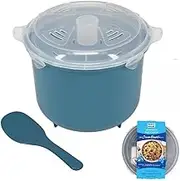 White Magic 100% Ocean Bound Recycled Plastic Microwave Rice Steamer – 2.6L BPA-Free, Eco-Friendly Steamer for Rice, Grains & Couscous, Dishwasher & Freezer Safe, Complete Cooking Set with Spoon