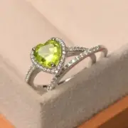 Green peridot ring August birthstone heart cut wedding halo ring bridal sets