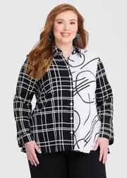 [TS] Taking Shape Natural Abstract Check Shirt Size 12 in Print, Viscose - Plus Size Women's Clothing Print
