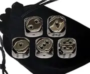 Set of (5) Solid Zinc Alloy Metal Polished Finish 16mm Dice, Rounded Corners with Black Velvet Cloth Pouch