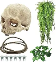 Tfwadmx Reptiles Skull Hide Decorations Bearded Dragon Tank Accessories Terrarium Ornament Gecko Hideouts Cave Snake Habitat Jungle Climber Bendable Vines Leaves for Lizards,Chameleon,Spider (4 Pcs)