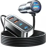 AINOPE [6 Ports] USB C Car Charger, 90W Car USB Charger Multi Port [PD 36W&QC 3.0] Super Fast Car Charger Adapter, Car Cigarette Lighter Adapter with 5FT Cable for iPhone 16 15 14 Samsung S24 iPad Pro
