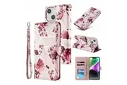 For Apple iPhone 15 Plus Case Fashion Marble Painting Pattern Flip Wallet Case Leather Card Slots Stand Cover (Rose Gold)