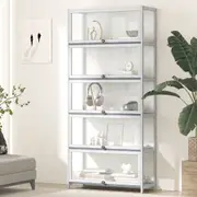 Oikiture Display Cabinet Storage 5-Tier Shelves Clear Bookcase Stand Rack White
