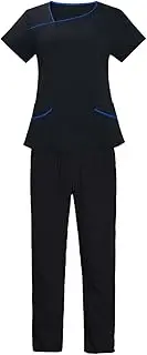 [rockible] Women Scrubs Set Nurse Work Uniform Professional Attire Machine Washable Lightweight Scrubs Top and Pants Short Sleeves