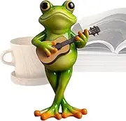 Wezalget Frog Figurine - Playing Musical Instrument Animal Statue Ornament - Realistic Handicraft Ornament for Desk Tabletop Shelf Bathroom Home Decoration