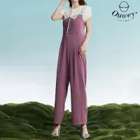 在飛比找Yahoo奇摩購物中心優惠-OUWEY歐薇 甜美俐落高腰抓摺細肩吊帶連身褲(紫色；S-L