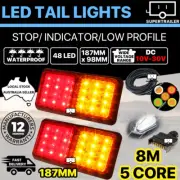 24 LED TRAILER TAIL LIGHT KIT PAIR PLUG 8m 5 CORE WIRE CARAVAN UTE 7 PIN