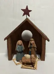 Blossom Bucket Resin Nativity Manger Joseph Mary Baby Jesus Signed B Lloyd NOB