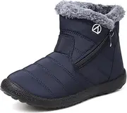 LAZAZAFI Kids Winter Snow Boots Waterproof Warm Faux Fur Lined Shoes Boy's Girl's Outdoor Walking Boots Anti-Slip Ankle Boots Comfy Flats Hiking Boots