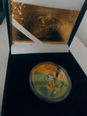 Pokemon Pikachu Leaf Gold Collectable Coin/ Token Wt Box & Certificate