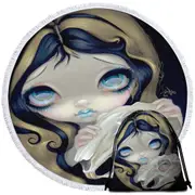 Dark Gothic Art Girl Alice White Rabbit Resurrected Round Beach Towel