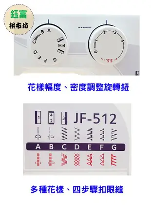 【松芝拼布坊】車樂美 JANOME JF-512 全迴轉 機械式縫紉機 幅度、密度 輔助桌方案