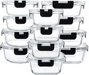 24pc Glass Food Storage Containers with Lids 12 Packs Meal Prep Container with Lids Airtight Glass Food Storage BPA Free & Leak Proof Freezer Safe Lunch Box