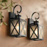 Outdoor Wall Light Fixtures Set of 2 Black 14 1/2" Motion Sensor for Porch Patio