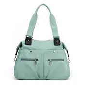 GGP Light Green Stylish Nylon Large Capacity Tote Bag For Work And Commute - Multi Pocket Shoulder Bag - Fashionable Canvas Bag