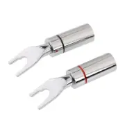 2pcs Pure Red Copper HIFI Speaker Spade Connectors Y Plug U Plug Banana Plugs