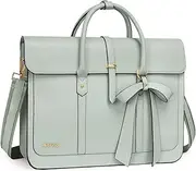 [MOSISO] Laptop Bag for Women, PU Leather Laptop Shoulder Bag Convertible Backpack, Messenger Bag Casual Handbag Work Briefcase Travel Computer Bag with Bowknot