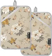 Large Pot Holders Heat Resistant Bouquet Peonies Roses Flower Farmhouse Yellow Potholder with Pockets Hot Pads Oven Mitts 2 Pack