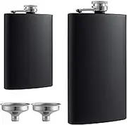 2 Pack Hip Flasks for Liquor,8 Oz & 12 Oz Stainless Steel Leakproof Thin Flasks with 2 Funnel for Men & Women (Matte Black),Suitable for Climbing Camping Barbecue Bar Party Drinker