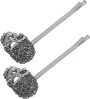 [Ipetboom] 2pcs Skull Hair Clip Halloween Skull Barrette Clip Scary Costume Halloween Creepy Hairpin Scary Gothic Accessories Pin Hair Accessories Bobby Bone Cosplay Black Rhinestone