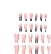Pressing nails with bow, pushing false nails with charm - 24 3D Pearl Cute Press On Nails | Beauty of Female Hands, Fake Fingertips, Removable Adhesive for Home School Fake Accessories