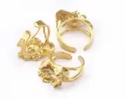 Ring Flower Leaf Adjustable Bezel - Shiny Gold Plated brass 17mm 7US size 2986