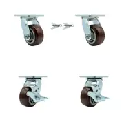 4 Inch Polyurethane Caster Set with Ball Bearings 2 Swivel Lock 2 Brake SCC