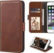 [Shantime] Stylish Leather Wallet Case Compatible with Tecno Pova Neo 3, Magnetic Shockproof Flip Cover with Card Holders, Photo Frame and Kickstand(Dark Brown)