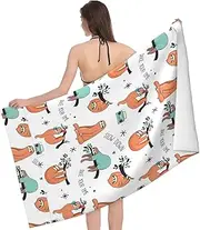 WURTON Brown Sloth Print Sand Free Beach Towel for Quick Dry Absorbent for Pool Swimming Bathroom Beach Towel