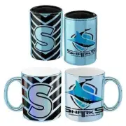 125985 CRONULLA SHARKS NRL TEAM METALLIC COFFEE MUG CUP & CAN COOLER GIFT