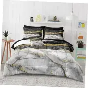 Comforter Set with Sheet 8 Pieces Marble Comforter Set Size Bed King Black Gold