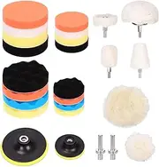 Tanstic 26Pcs 3" 5" Car Foam Drill Polishing Pad Kit, Buffing and Polishing Pad Kit Including Flat and Wave Foam Polish Pads Sponge Buffing Pads Woolen Buffer Pads Drill Adapter Buffing Wheels
