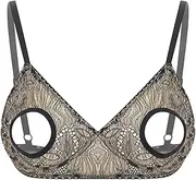 [Linjinx] Women's Lingerie Lace Cutout Bra Tops Open Nipples Adjustable Straps Brassiere Bralette