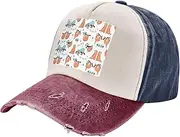[pvinnk] Funny Cute Animal Sloth Music Print Distressed Baseball Cap Adjustable Hat with Classic Unisex Style for All Seasons, Navy and Red, One Size