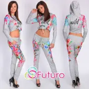 Two Pieces Tracksuit Crop Top Hoodie Sweatshirt Pants Sport Set UK 8 - 14 FC2049