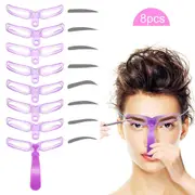 Eyebrow Stencils, Eyebrow Shaping Kit, Eyebrow Template, 8 Styles Reusable Eyebrow Stencil with Handle - Purple