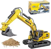 Qcar Large Excavator Construction Vehicle Toys Heavy Duty Alloy Hydraulic Excavator, 1:60 Scale Diecast Site Digger Toy Truck for Kids 8,9,10,11,12 Year Old and up