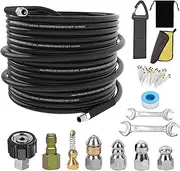Sewer Jetter Kit for Pressure Washer,Water Jet Drain Cleaning Hose with Corner Rotating Button Spring Nose 1/4" NPT Sewer Cleaning Tool High-Pressure Nozzles,5800 PSI 50 FT