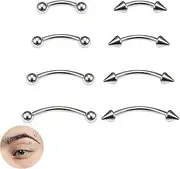 [WQEDVN] 8pc Vertical Labret Lip Bars & Eyebrow Piercing Jewellery, Curved Barbell Piercing, 6/8/10/12mm, different size, Stainless Steel, No Gemstone