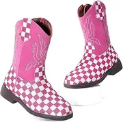 [kkdom] Girls Cowgirl Boots Mid Calf Square Toe Western Boot for Kids Glitter Cowboy Boot Riding Shoes for Toddler Little Big Girls