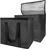 Set of 2 Larger Insulated Cooler Bags with Zipper Closure,Reusable Grocery Shopp