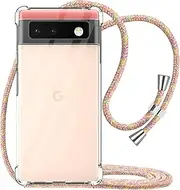 YESPURE Strap Clear Case for Google Pixel 6 Adjustable Lanyard Crossbody Transparent TPU Soft Shockproof Phone Cover with Neck Cord Lanyard Strap for Google Pixel 6 - Rainbow Yellow